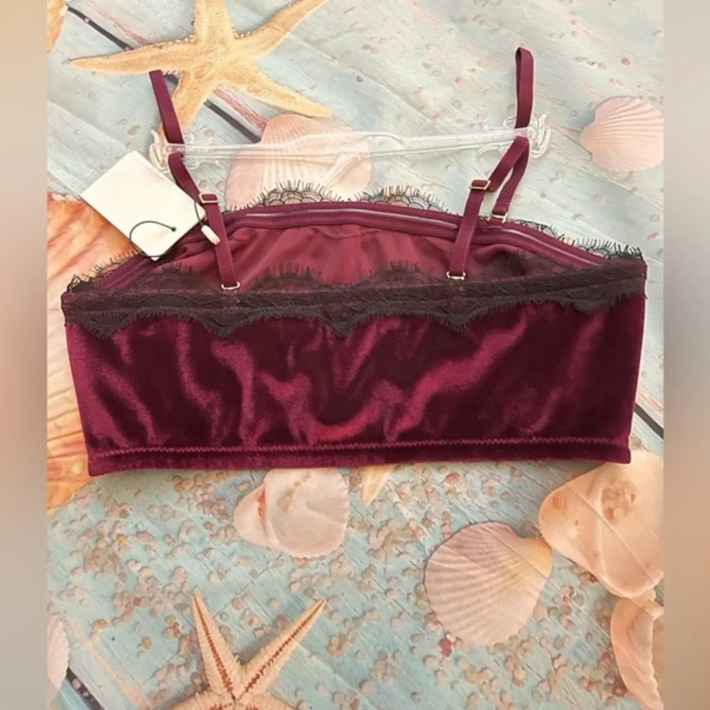 JASON WU Velour Lace Trim Bandeau Bralette, Burgundy, Large, NWT - Picture 11 of 11